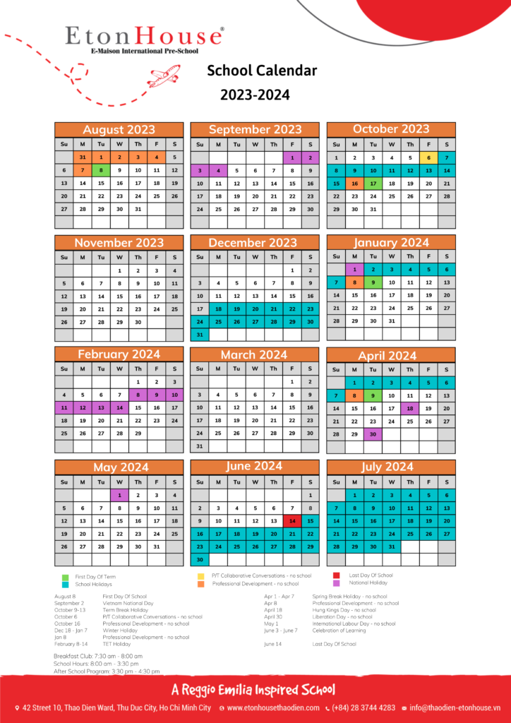 Calendar EtonHouse Thao Dien EMaison International Preschool